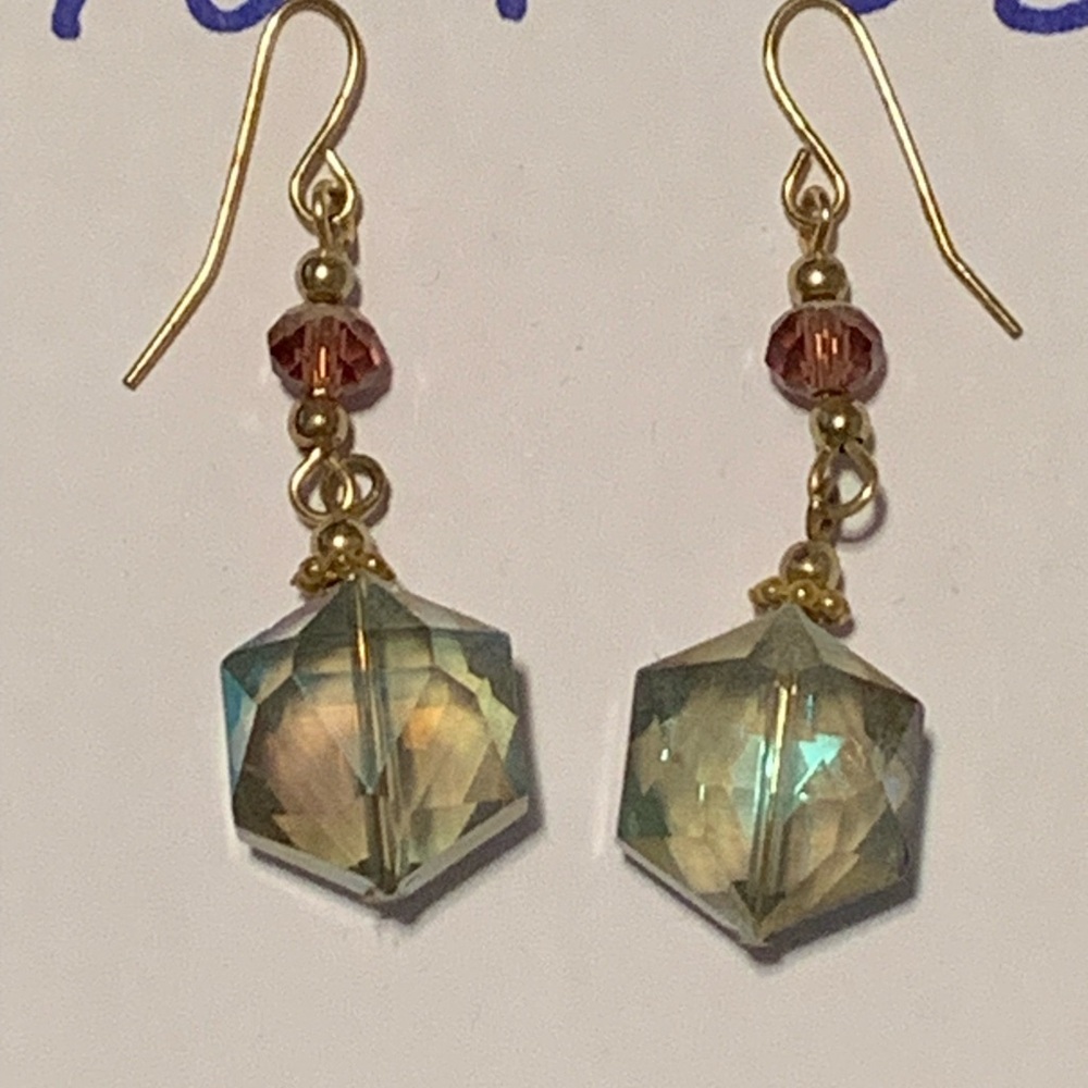 Classy Gold and Amber/Green Crystal Earrings